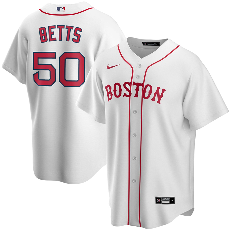 2020 MLB Men Boston Red Sox #50 Mookie Betts Nike White Alternate 2020 Replica Player Jersey 1->customized mlb jersey->Custom Jersey